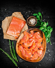 Sticker - Salted salmon with rosemary, parsley and spices. 