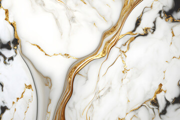 Poster - White and gold marble background. Luxury marble texture. Elegant abstract background. Generative AI.