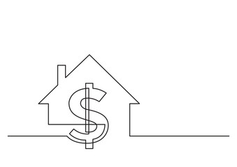 Poster - continuous line drawing vector illustration with FULLY EDITABLE STROKE of isolated vector object real estate investment