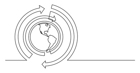Wall Mural - continuous line drawing vector illustration with fully editable stroke of of world planet with spinn
