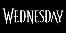 Inscription "Wednesday", The Family Addams, Font From Series, TV. White Letters On A Black Background In Gothic Style.   Vector, Lettering.