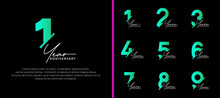 Set Of Anniversary Logo Style Purple And Green Color On Black Background For Special Moment