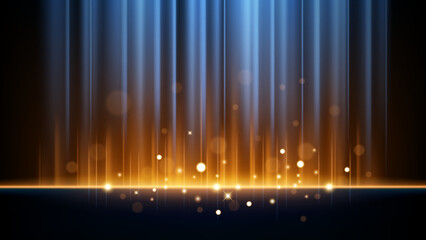 Wall Mural - Abstract blue and orange light rays effect with sparks, Vector Illustration