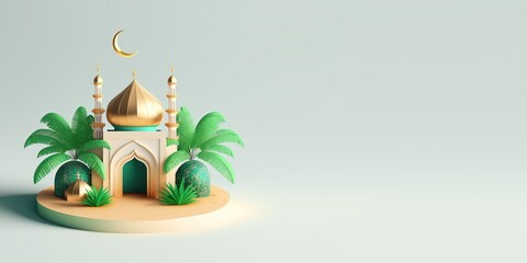 Wall Mural - 3D Mosque Illustration for Islamic Festival Greeting