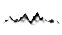 Grain Halftone Mountains. Fading Dotted Landscape And Terrain. Black And White Grainy Hills. Grunge Noise Background. Textured Wallpaper. 