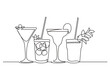 continuous line drawing vector illustration with FULLY EDITABLE STROKE of exotic cocktail drinks