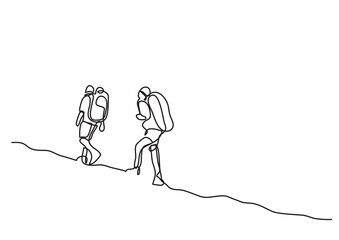 Wall Mural - continuous line drawing vector illustration with fully editable stroke of travelers walking