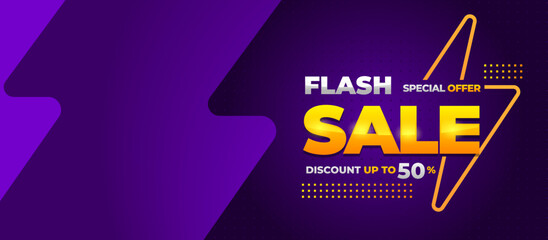 Wall Mural - Flash sale banner vector, horizontal background of discount event for media promotion and social media post