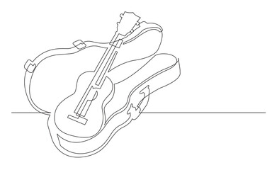 Poster - continuous line drawing vector illustration with FULLY EDITABLE STROKE of ukulele in hard case