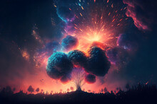 Vibrant Fireworks Background, Stunning Explosions Of Colors. Cinematic And Magical Wallpaper.