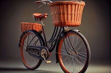 Vintage Bike With Wicker Basket Made With Generative Ai, Cycling, Transport