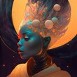 Gorgeous Afrofuturistic Black Queen, AI generated Fantasy Image of A Futuristic Nubian Goddess