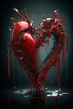 Broken Thorny Heart, AI Generated Image Of A Broken Heart With Thorns, Anti-Valentine's Day