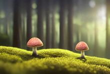 Mushrooms In The Grass Generate By AI