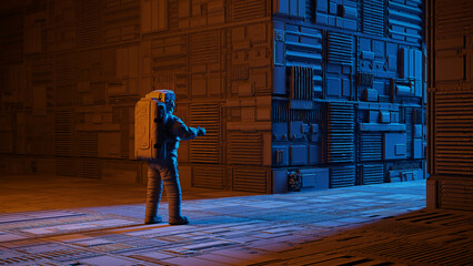 Wall Mural - astronaut in front of a bright gateway