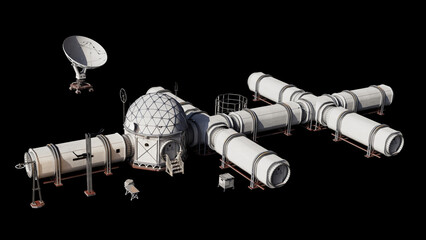 Wall Mural - research base, habitat for astronauts on mars or moon isolated on black background