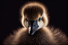 Portrait Of A Duckling On A Black Background. Generative Ai