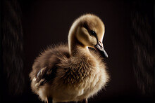 Portrait Of  A Baby Canada Goose On A Black Background. Generative Ai