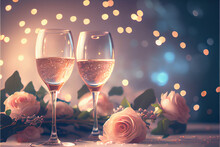 Valentine's Day Background With Two Glasses Of Champagne Wallpaper For Gift Cards Or Presents. Generative Ai