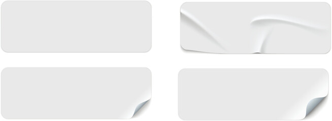 blank adhesive stickers mock up with curved corner. mockup empty rectangle sticky label.
