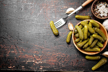 Canvas Print - Homemade pickled cucumber on the table. 