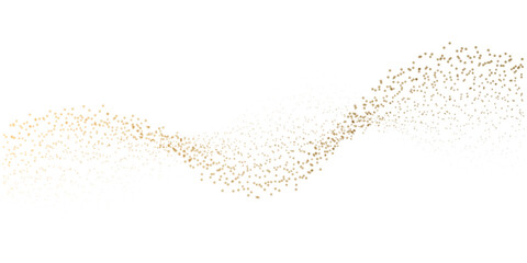 Abstract dots particles flowing wavy gold gradient isolated on transparent background for design elements in concept of luxury, technology, energy, science, music.