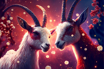 Poster - Love between two goats on Valentine's Day