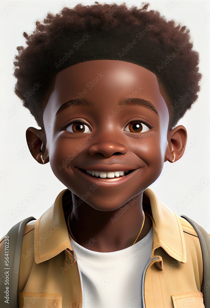 Cartoon portrait of cute adorable smiling African american boy ...