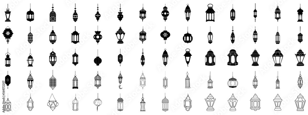 Vector de Stock Islamic lantern element set for ramadan in silhouettes ...