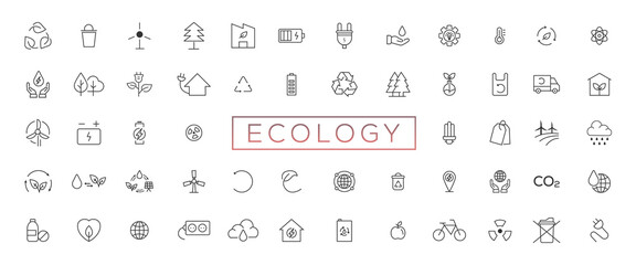 Wall Mural - Eco friendly related thin line icon set in minimal style. Linear ecology icons. Environmental sustainability simple symbol