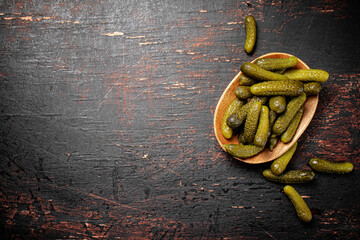 Canvas Print - Homemade pickled cucumber on the table. 