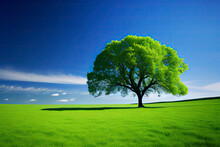 Green Field, Tree And Blue Sky.Great As A Background