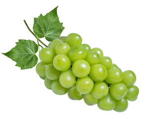 Wall Mural - Green Grape with leave on white, Sweet Green Grape isolated on white background PNG File.