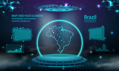 brazil map light connecting effect background. abstract digital technology ui, gui, futuristic hud v