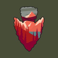 Wall Mural - arrowhead with mountain landscape. design element for poster, card, banner, emblem, sign. vector ill