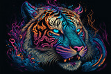 Fototapeta Konie - Colorful Tiger in a psychedelic style background, Rainbow Tiger fantasy, Neon tiger, generative ai.