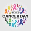 © ananaline - World Cancer Day text in circle shape with set of ribbons of different colors against cancer sign vector design
