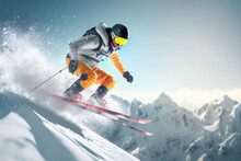Winter Extreme Athlete Sports Ski Jump On Mountain , Generative Ai