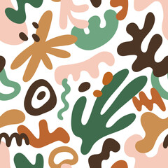 Aufkleber - Abstract seamless pattern with creative elements. Modern texture design, random chaotic wavy shapes, repeating print. Endless background for decoration, fabric, wrapping. Flat vector illustration