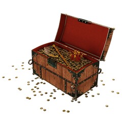 Pirate chest with treasure isolated on white background 3d illustration