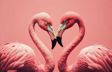 Two Lovers Flamingos. Generative AI,