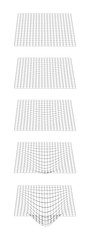 Wall Mural - process of grid distortion. set of mesh warped textures. net with convex effect. geometric deformati