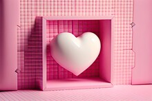 Floating White Heart In A Pink Frame And Lego-like Pink Background, 3d, Render, Unreal Engine, Realistic, Plastic  (generative AI)