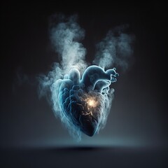 Wall Mural - Human heart Illustration smoke broken heart design 3d effect with an isolated background in generative ai