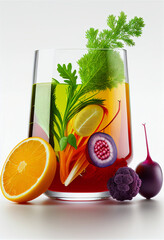 Wall Mural - Detox cocktail of fresh fruits and vegetables in a clear glass cup of farm organic products, the concept of healthy eating vitamins and cleanse the body of toxins.  Generative AI