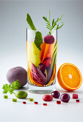 Wall Mural - Detox cocktail of fresh fruits and vegetables in a clear glass cup of farm organic products, the concept of healthy eating vitamins and cleanse the body of toxins.  Generative AI