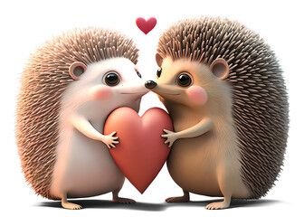 Wall Mural - two hedgehog couple in love, isolated on transparent background. Generative AI