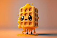 Cute Cartoon Waffle With Syrup, Generative Ai