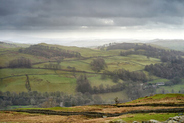 Sticker - Views of Applethwaite Common above Troutbeck from Nanny Lane on a cold winters morning in the Lake District Cumbrian Mountains, England, UK.