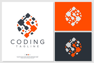 Modern pixel abstract program coding logo design